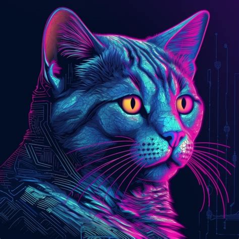 Gato Futurista Estilo Vaporwave Foto Premium