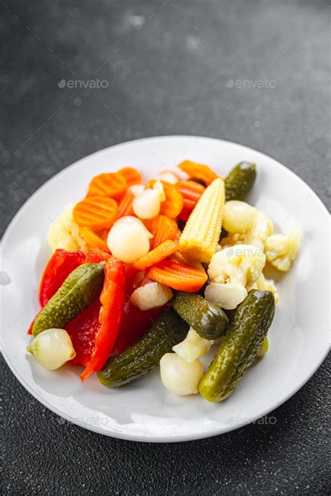 Vegetable Pickled Salad Cucumber Gherkin Carrot Onion Cauliflower