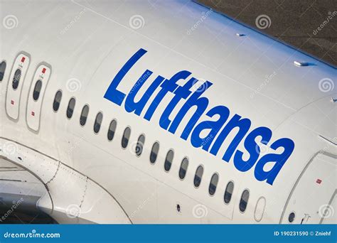 Close Up From The Side Of An Aircraft Of The German Airline Lufthansa