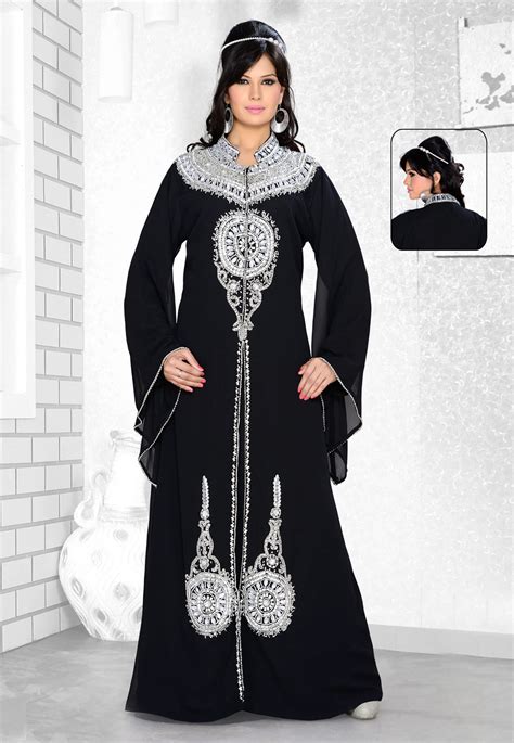 Black Faux Georgette Embroidered Readymade Kaftan 194333 Black Jacket