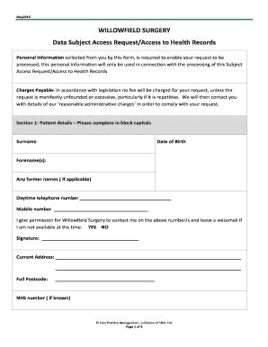 Fillable Online Subject Access Request Form Patients Fax Email Print