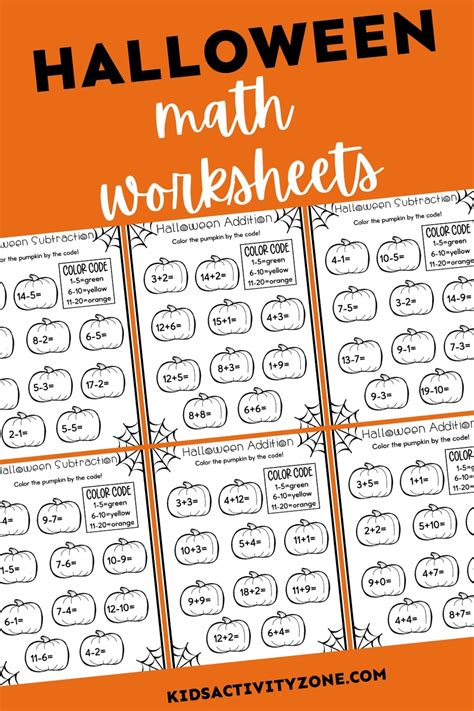 Halloween Addition And Subtraction Worksheets Kids Activity Zone