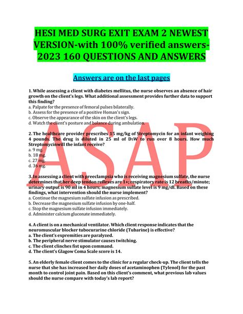 Solution 20221011140643 63457873def0c Hesi Med Surg Exit Exam 2 Newest Version With 100