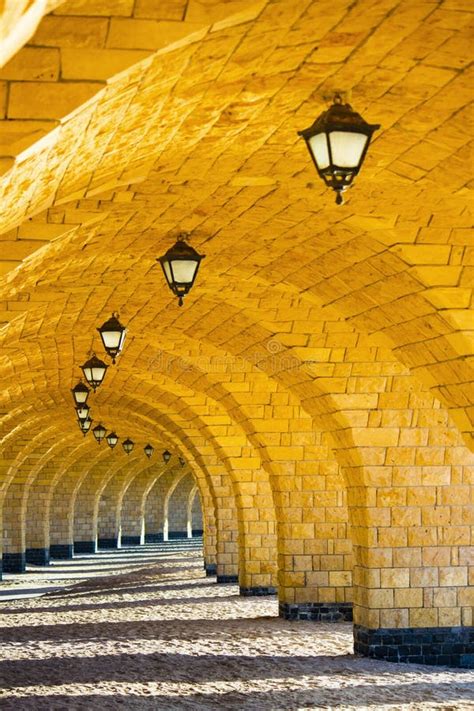 The Arched Stone Colonnade With Lanterns Stock Photo Image Of Travel