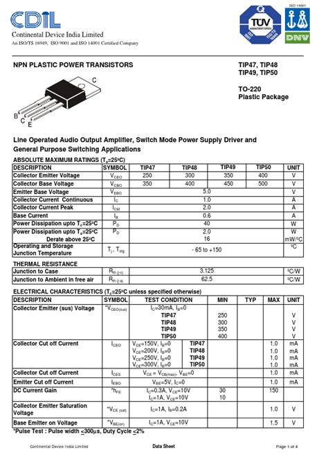 Tip Cdil Transistors Hoja De Datos Ficha T Cnica Distribuidor