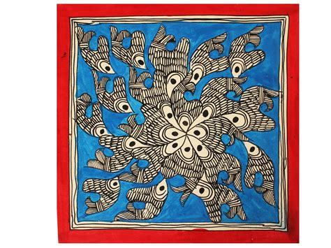 Mating Fishes Madhubani Painting Handmade Paper Exotic India Art