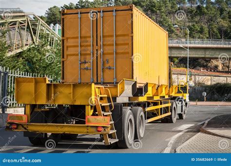 Yellow Container On Truck Stock Image Image Of Delivery 35682669