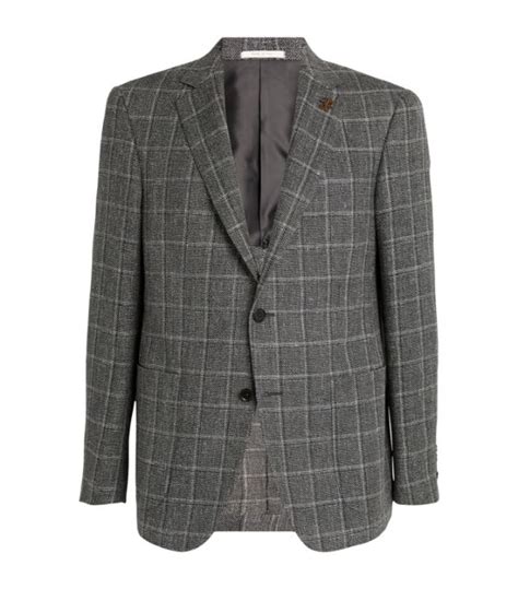 Mens Pal Zileri Black Wool Linen Check Blazer Harrods Uk