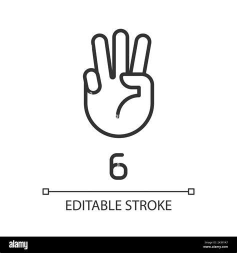 Digit Six In American Sign Language Pixel Perfect Linear Icon Stock