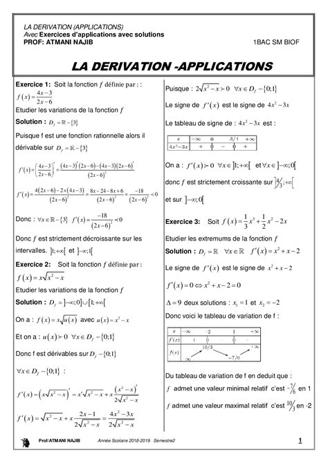 La Dérivation Applications Corrigé Série Dexercices 1 Alloschool