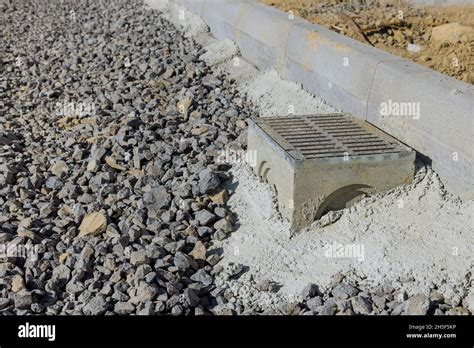 Installing Water Drainage Construction On Well Concrete Stormwater