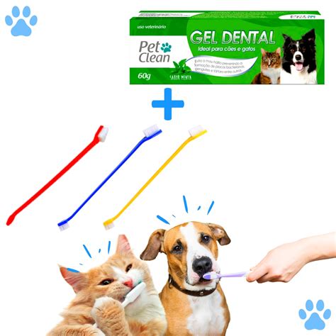 Kit Escova De Dente Para Cachorro E Gato Pasta De Dente Gel Dental