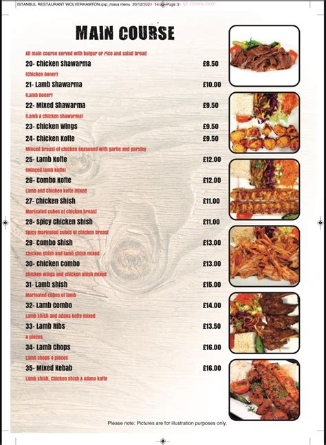 Menu at Istanbul Restaurant, Wolverhampton