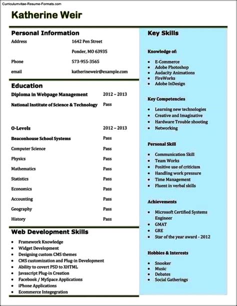 Resume Templates For Freshers Free Samples Examples And Format Resume Curruculum Vitae