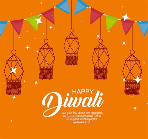 Free Vector Happy Diwali Festival Of Lights With Lanterns And Garlands