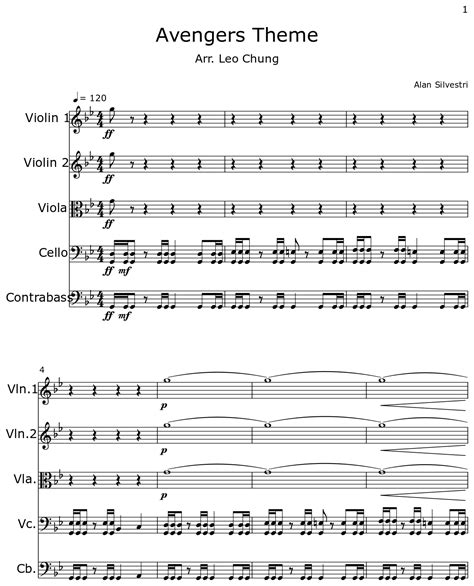 Avengers Theme Sheet Music For Violin Viola Cello Contrabass