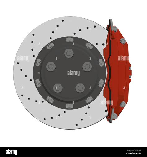 Polygonal Model Of A Car Brake Disc With A Red Brake Pad Isolated On A