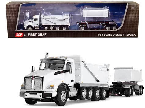 Kenworth T880 Quad Axle Dump Truck And Rogue Transfer Tandem Axle Dump Trailer Viper White 164