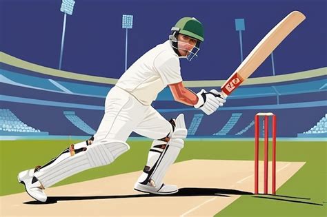 Cricket Batsman In Playing Action Illustration Premium Ai Generated Image