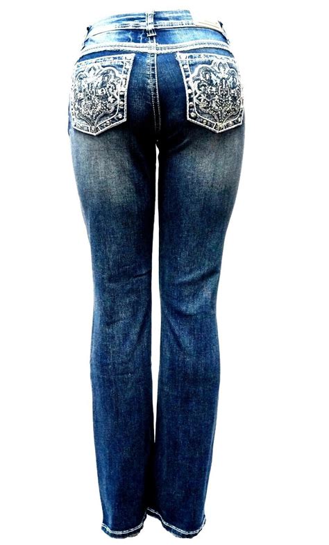 Sexy Couture Womens Rhinestone Mid Rise Bootcut Blue Denim Jeans Stretch 1 17 Ebay