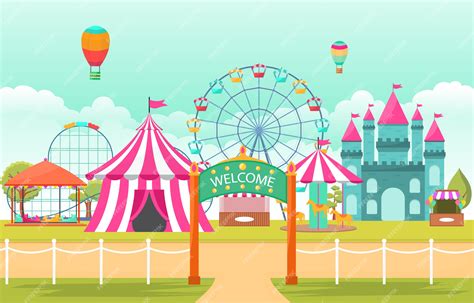 Premium Vector Amusement Park Circus Carnival Festival Fun Fair