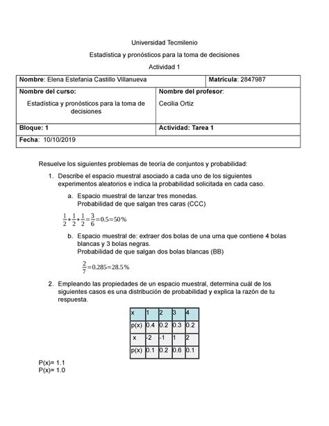 Estadistica Tarea Universidad Tecmilenio Estad Stica Y Pron Sticos