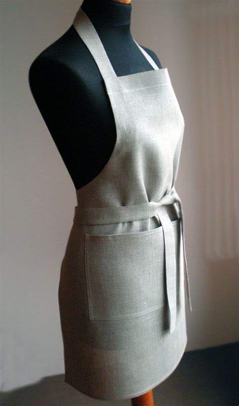 Natural Linen Full Apron Unisex Tan Kitchen Apron With One Big Etsy