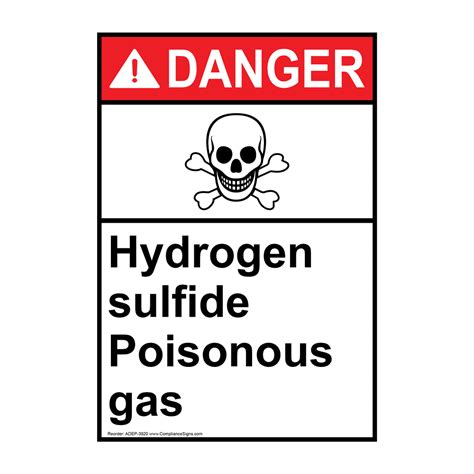 Vertical Hydrogen Sulfide Poisonous Gas Sign Ansi Danger Chemical