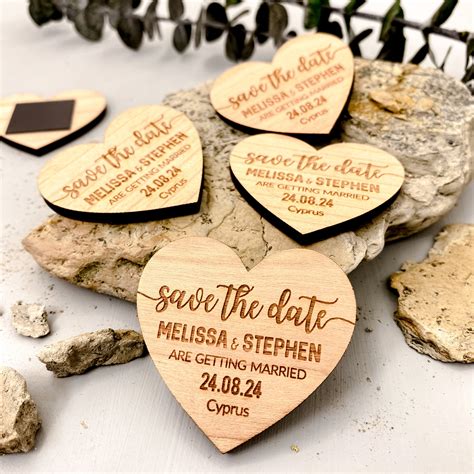 Save The Date Magnet Cards Rustic Wedding Wood Heart With Etsy Uk