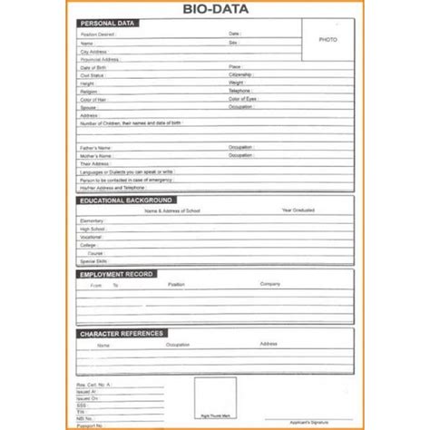 Biodata Form Philippines