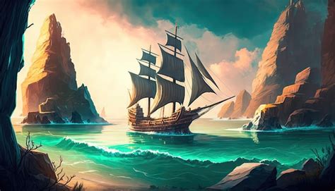 Um velho navio está navegando no mar seascape ilustração de livro uma