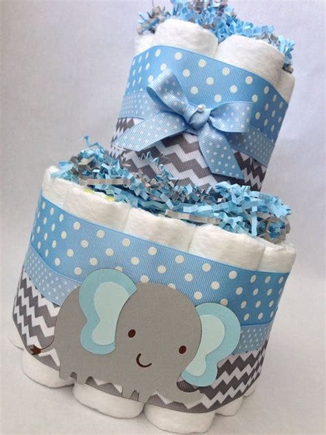 Chevron Elephant Diaper Cake Tier Diaper Cake Diaper Cakes Blue And