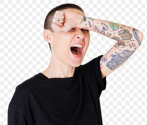 Skinhead Woman Screaming Studio Shoot Premium Png Sticker Rawpixel