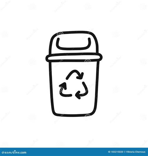 Recycling Garbage Bin Doodle Icon Vector Illustration Stock