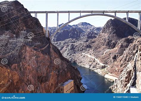 Panoramic View of Hoover Dam and Bypass Bridge Stock Photo - Image of ...