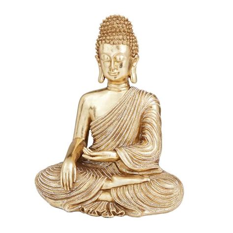 Litton Lane Gold Polystone Meditating Buddha Sculpture With Engraved