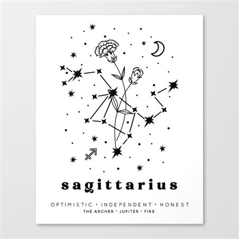 Sagittarius Constellation And Birth Flower Canvas Print By Inkandluxe Society6