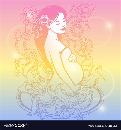 Pregnant Woman In Flowers Royalty Free Vector Image