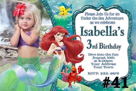 Little Mermaid Ariel Invitation With Photo You Print Digital Ariel