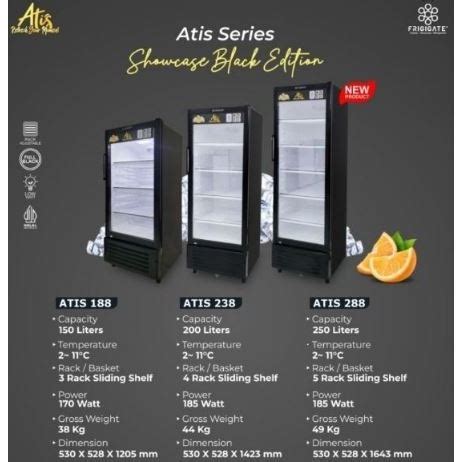 Jual Showcase Frigigate Atis Kapasitas Liter Watt Rak