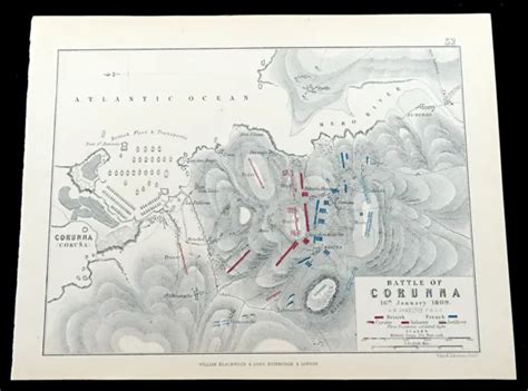 Battle Of Corunna Map Peninsular War Napoleonic Wars Antique