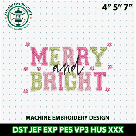 Merry And Bright Embroidery Machine Design Groovy Christmas Embroidery