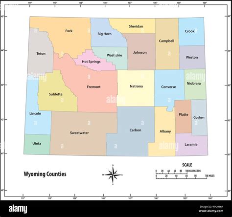 Wyoming State Outline Administrative And Political Map In Color Stock