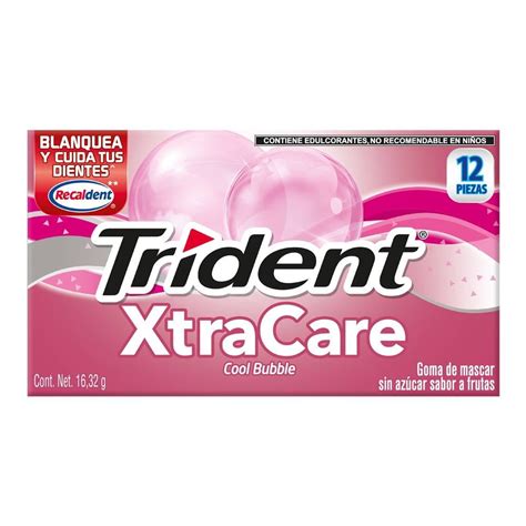 Goma De Mascar Trident Xtra Care Sin Azúcar Sabor A Frutas Cool Bubble