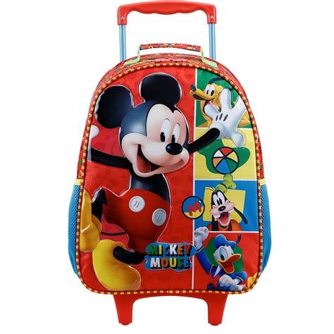 Mochila Escolar Infantil De Rodinhas Disney Mickey Em Poli Ster