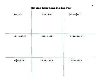 Solving Equations Tic Tac Toe By Jennifer Jensen Tpt