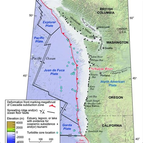 Physiography and major features of the Cascadia subduction zone showing... | Download Scientific ...