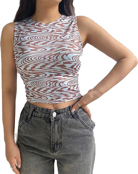 Dresses Impreso Camis Y2k Estética Crop Top Sin Mangas Flaco Tank Top O