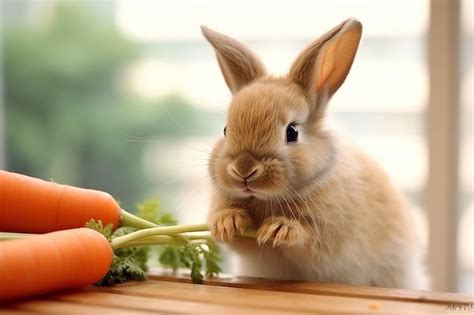 Premium AI Image A Cute Bunny Nibbling On A Carrot AI Generated