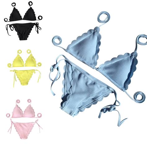 Fashion Women Push Up Padded Bra Beach Bikini Set Pure Color Swimsuits Buy At A Low Prices On